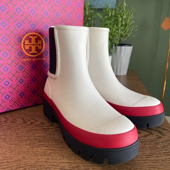 NWT！NEW! Tory Burch Women Hurricane Boots - Ivory**ONLY US 7** Waterproof Rain - Picture 5 of 6